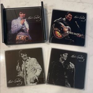 Elvis Presley Glass Coaster Collection ~ Set of 4 different images 4 x 4”
